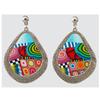 [R6457] - Artisanal Earrings 'Columbine & Harlequin' Multicolored Silver - 60x40 Mm