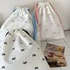 Canvas Storage Hanging Bag Foldable Pouch Fashion Bow Print Drawstring Backpack Travel