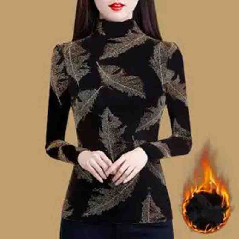 Флисовая нижняя рубашка, женская осенне-зимняя футболка с высоким воротником и длинными рукавами, универсальный топ с длинными рукавами