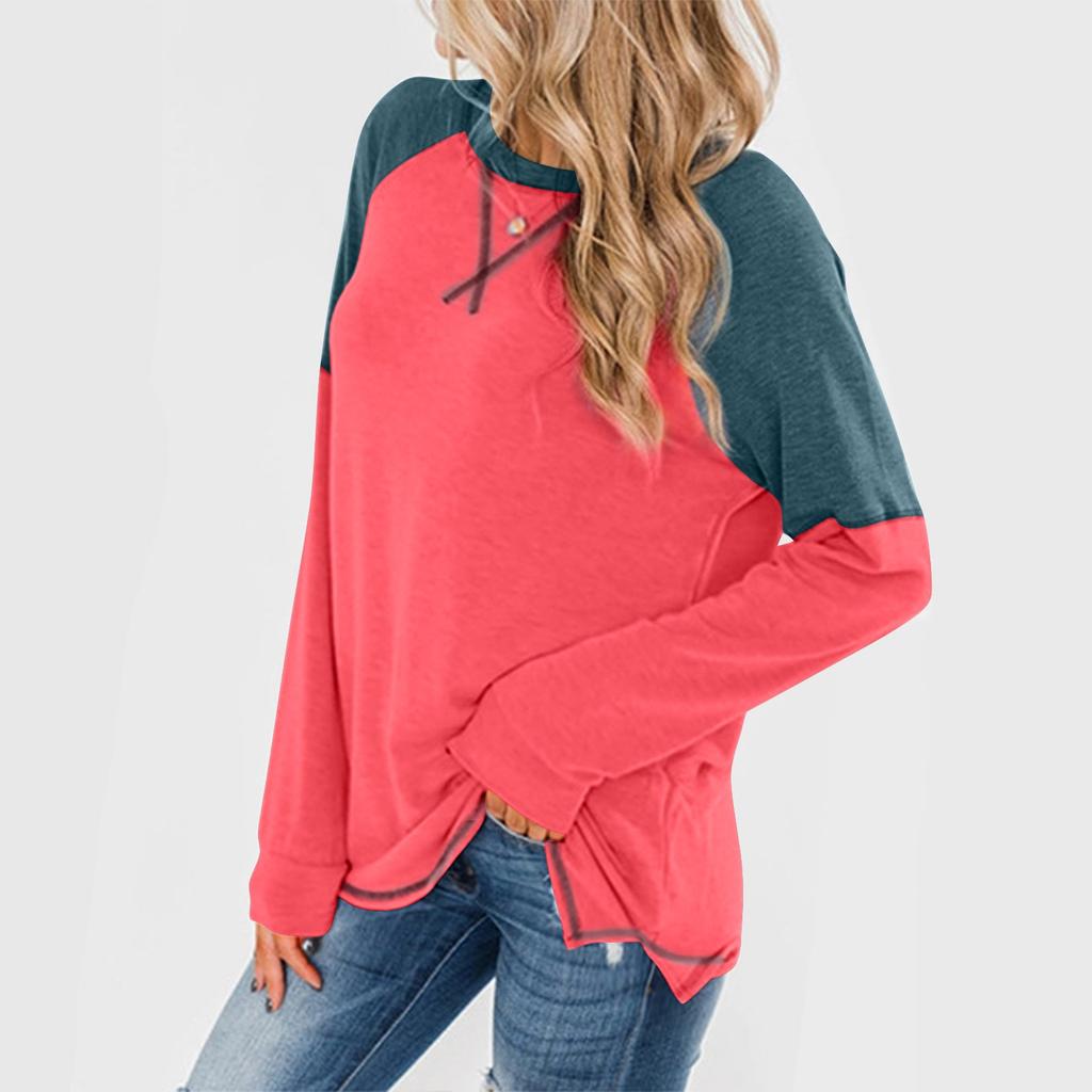 Женская осенне-зимняя повседневная свободная футболка с длинным рукавом и круглым вырезом