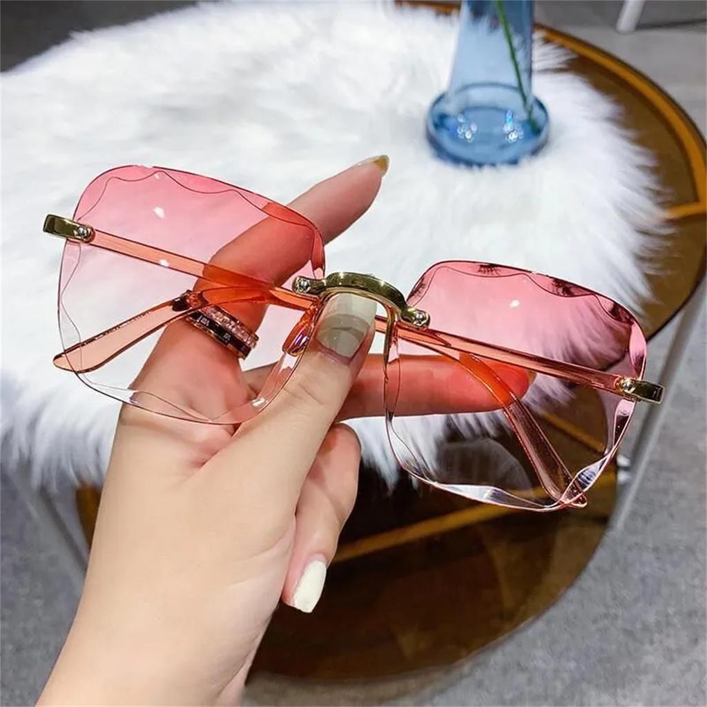 Солнцезащитные очки без оправы в стиле ретро с овальной металлической оправой и модными цветовыми тонами