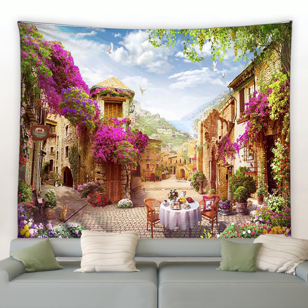 Ретро архитектура зеленое растение домашний сад настенный весенний природный пейзаж гобелен уличный цветок гобелен