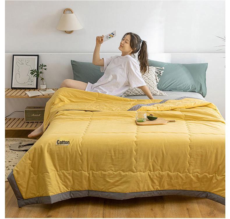 Стиганое одеяло из чистого хлопка - Мягкое, Легкое, Дышащее, Идеально для лета, Доступно в односпальном и двуспальном размерах.