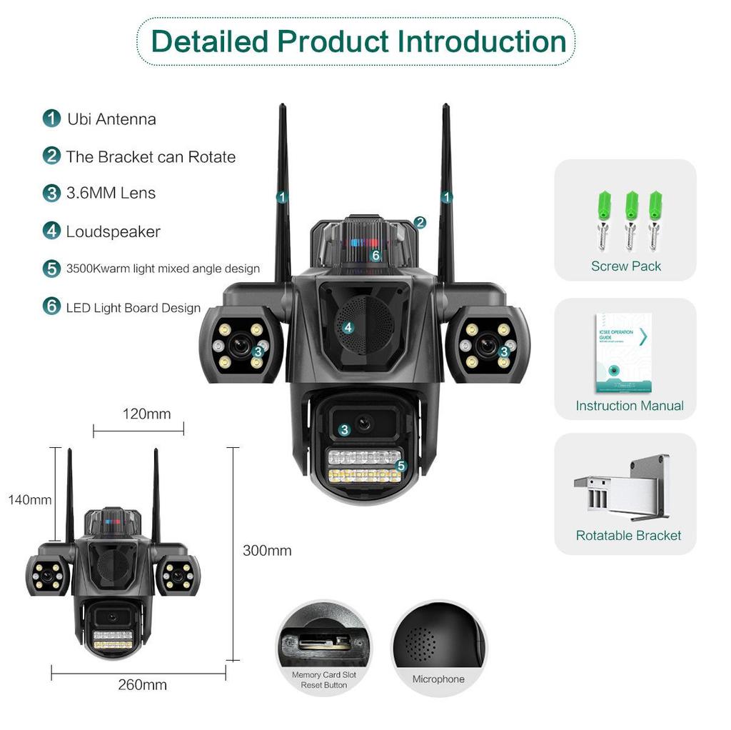 Icsee 9MP Wireless Three-Lens Camera with Triple Screen for Outdoor Monitoring