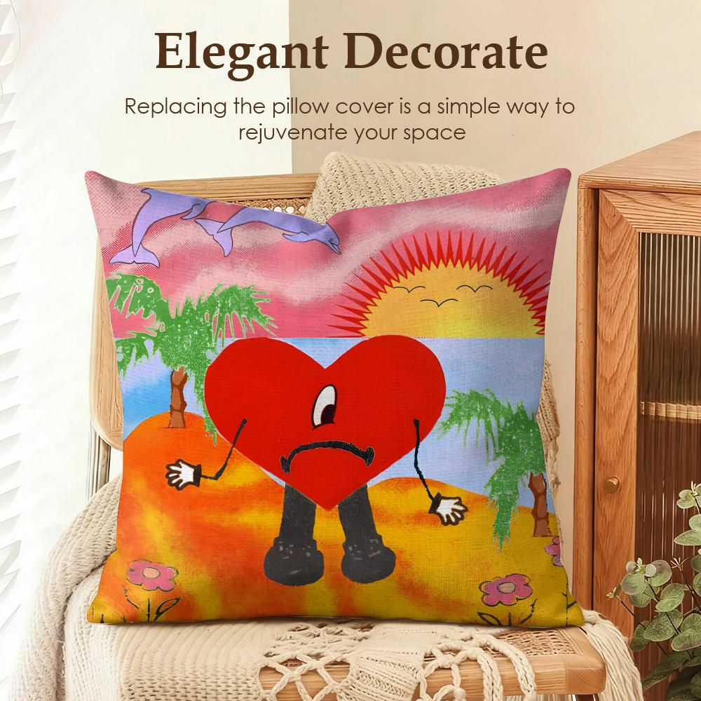 Singer BBad bunny Cushion Cover Natural Linen Organic Fabric DoubleSided Printing Sofa Home Decor Gift Pillow Case