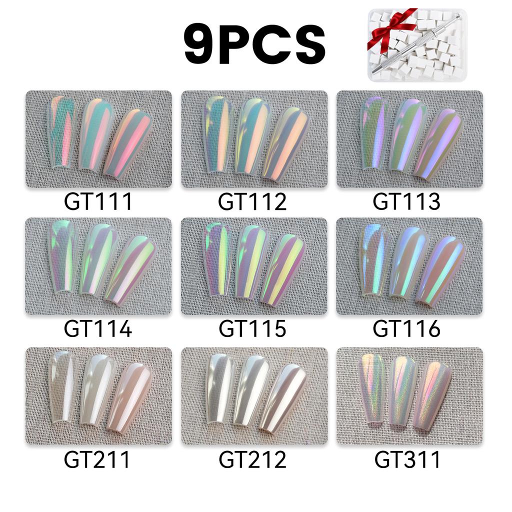 NEW YOKEFELLOW GleamTap Cushion Aurora Chrome Nail Powder Set 6pcs GT111-GT116 Mermaid Aurora Effect for Home DIY Salon Manicure