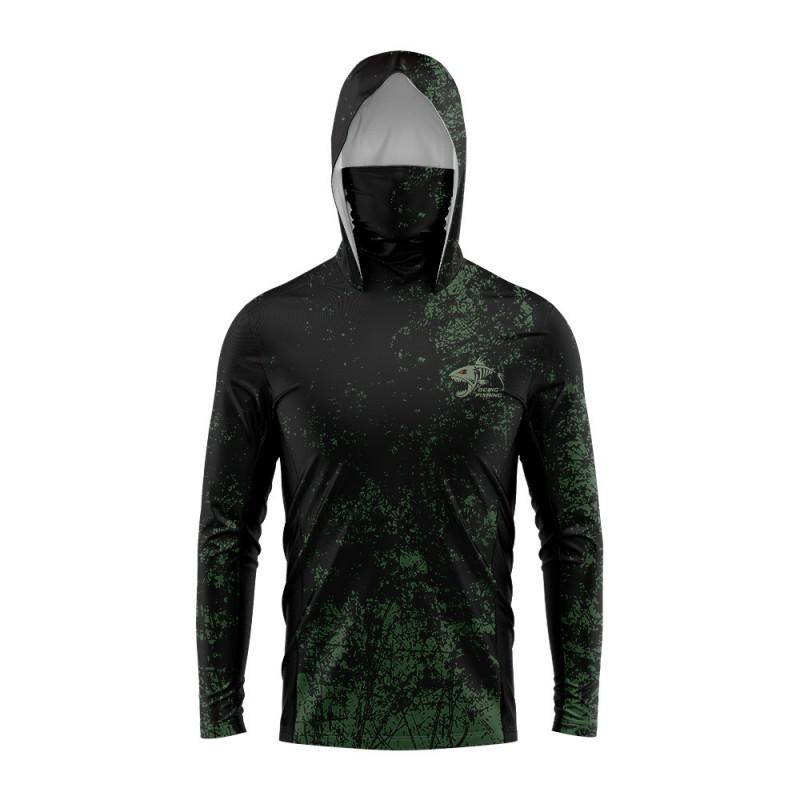 Mens Camo Hooded Fishing Shirt Breathable Quick Dry Outdoor Sun Protection