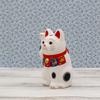 Yakushi Kiln Fukuzukushi Good Luck Maneki-neko (White, Small) (with Sticker)