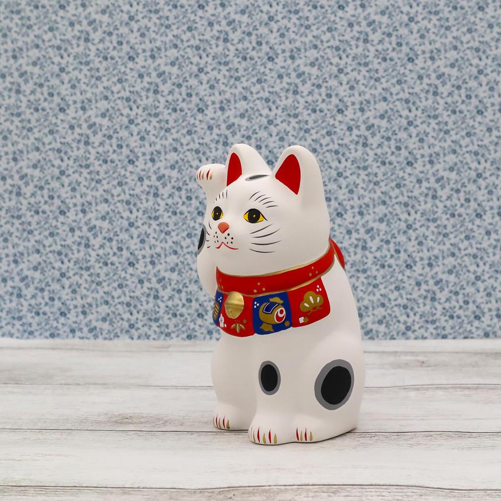 Yakushi Kiln Fukuzukushi Good Luck Maneki-neko (White, Small) (with Sticker)