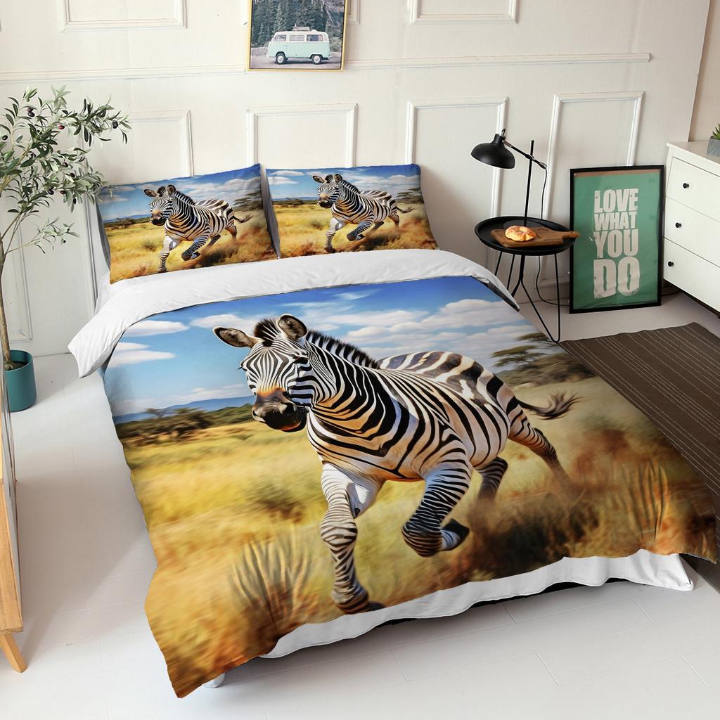 Мультяшный зебра Модный комплект пододеяльника, Полиэстеровое постельное белье 1 шт. пододеяльник + 1/2 шт. наволочки, Без одеяла Мягкий и удобный