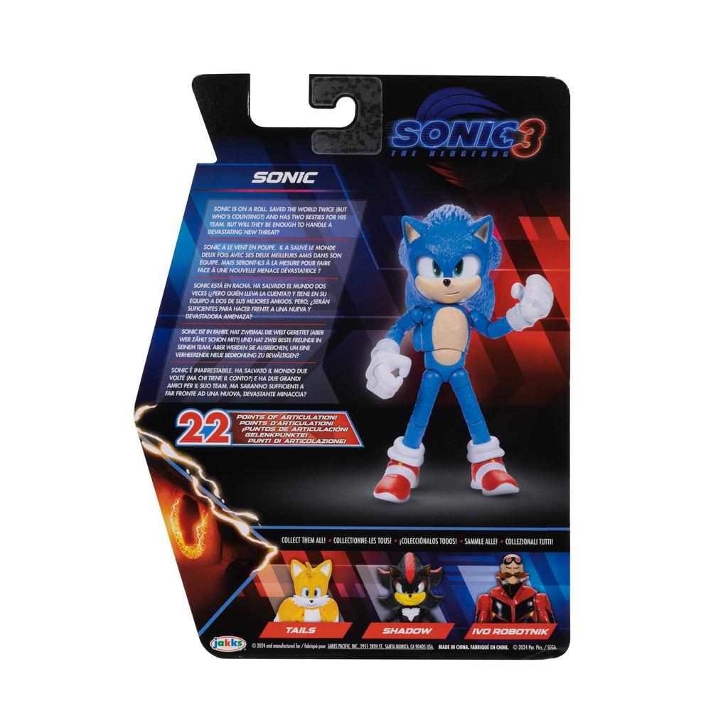 Sonic the Hedgehog Sonic 3 Movie Action Figure Sonic Collector Toy Figure Высоко артикулированная фигурка для мальчиков и девочек Официально лицензированный продукт 3