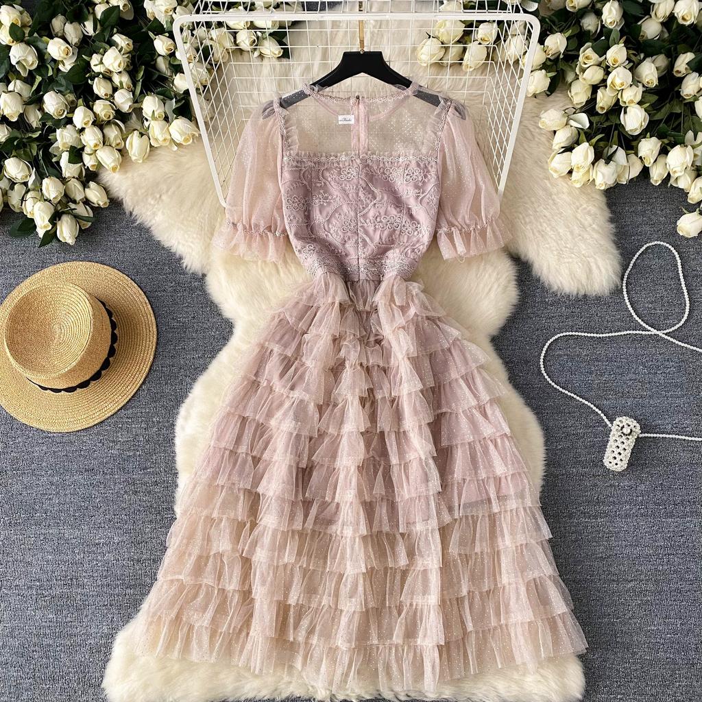 Летние женские элегантные вечерние платья с цветочной вышивкой и тортом