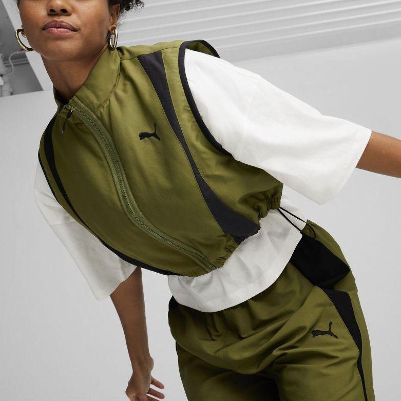 Puma Dare To Woven Vest Color Block Casual Stand Collar Loose Vest Women жилеты Olive-Green 626032-33