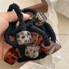 Retro Temperament Leopard Print Square Hair Band Black Large Intestine Ring Hair Rope Fashionable Beaded Ponytail Rubber Bandnew