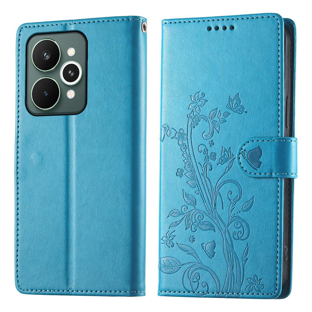 For Realme 15 Pro 5G/15 5G Wallet Case Butterfly Floral Imprint PU Leather Phone Cover with Wrist Strap