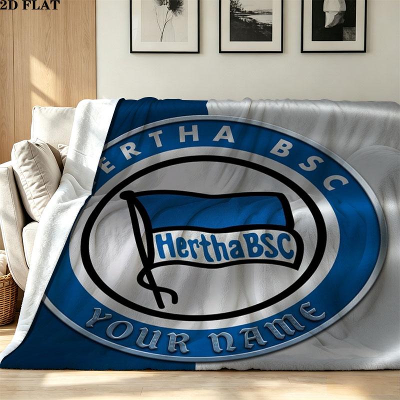 1PC Hertha BSC Custom Name Patterned Flannel Blanket Suitable For All Seasons for Home Decor Warmth and Comfort Gifts Holiday Present