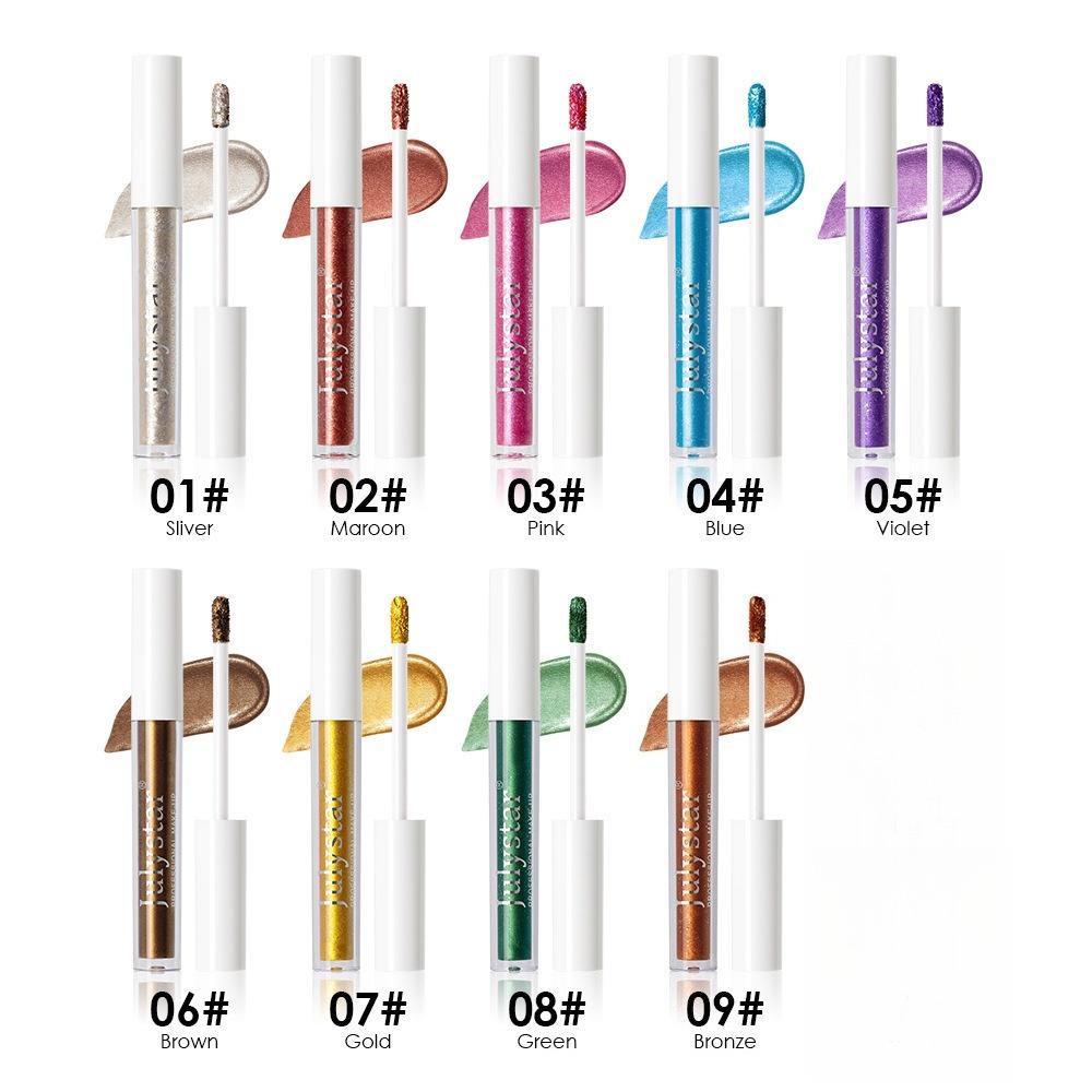 Julystar 9pcs Glitter Liquid Eyeshadow Set Metallic Luster Waterproof Long-Lasting Shimmer Eye Makeup Halloween Stage Party Cosmetics