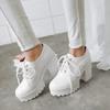 Fashion New Punk Rock Gothic Pumps Women Chunky Block High Heels Shoes Round Toe Lace Up Thick Platform Heel Shoes Black White 34-43