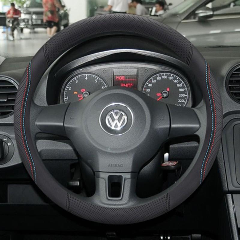 Universal Thin Genuine Leather Steering Wheel Cover VW Polo Plus 38cm Diameter Sport Style All Season