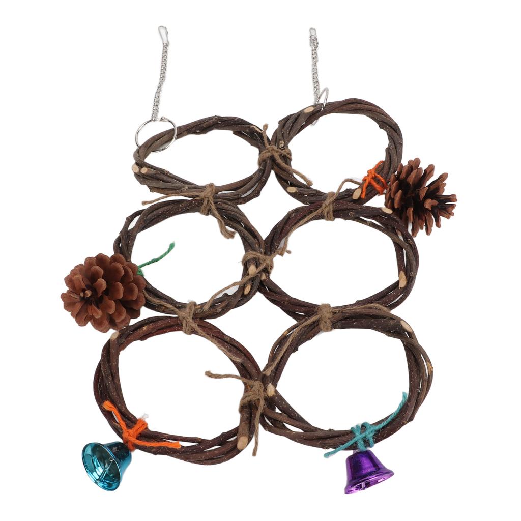 Игрушка Подвесные Качели для Птиц Деревянные Качели для Попугая Кольцо Игрушка Лазательная Сетка с Колокольчиками 6 Колец