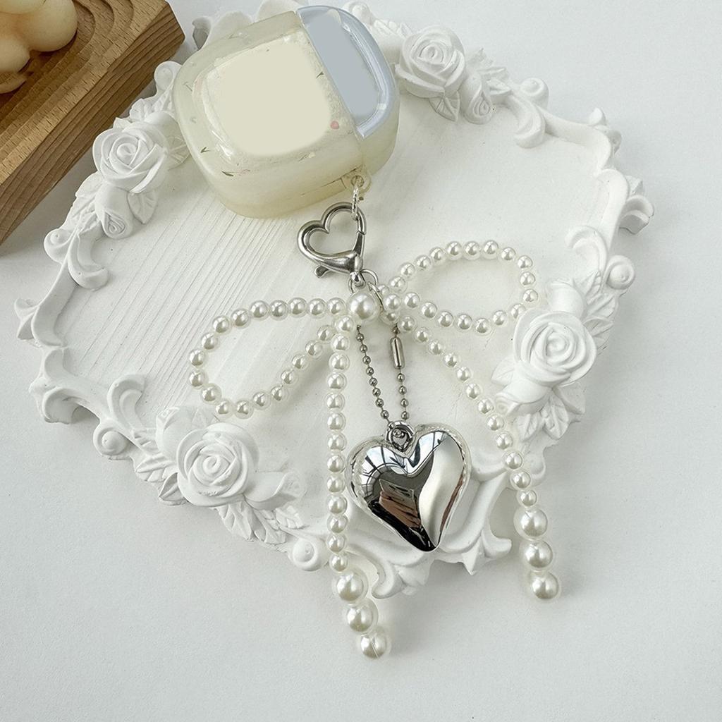 Fashion Heart Pearl Bowknot Charm Keychains Sweet Pendant Hanging Ornament Keyring Backpack Decoration for Women Girls