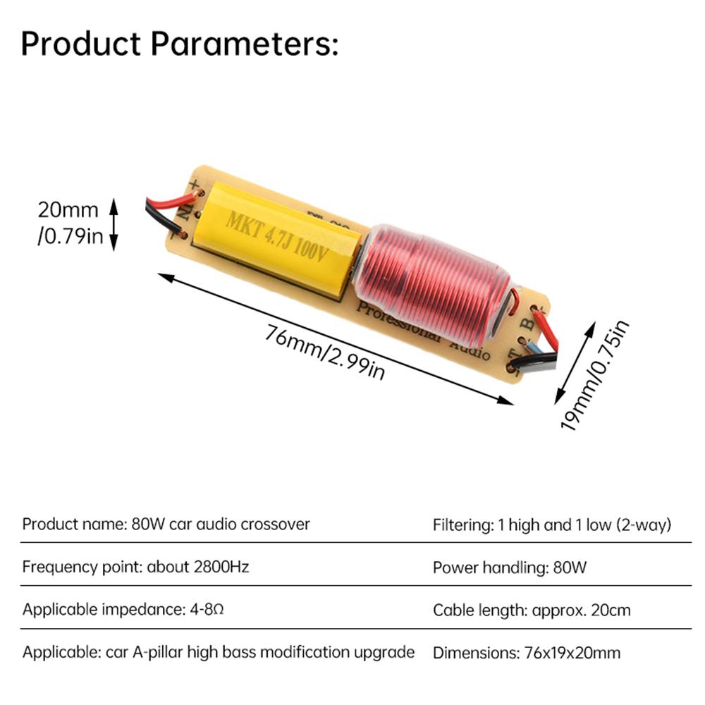 80W High Low 2 Way HiFi Speaker Frequency Splitter DIY Module for Car Sound System Modification Car Speaker Frequency Divider