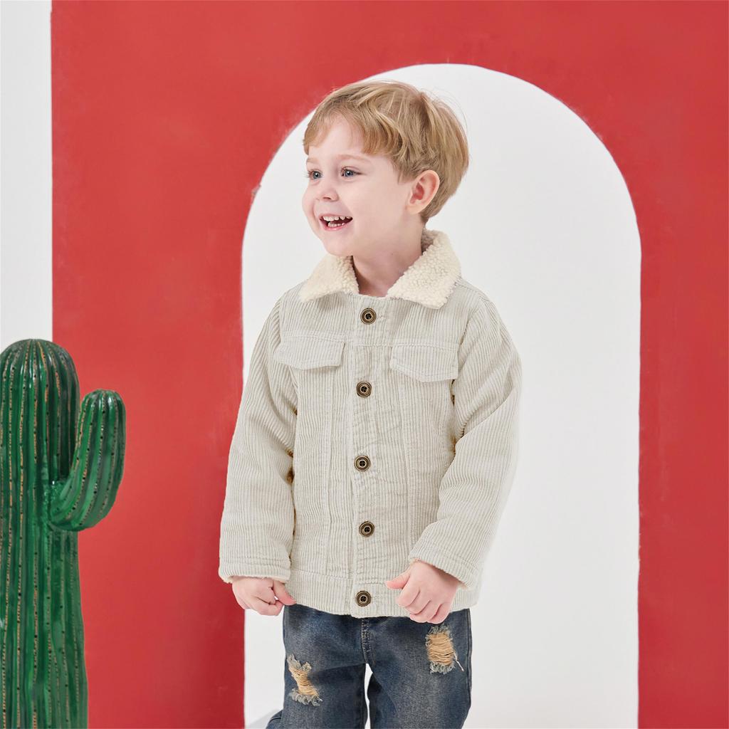 Volunboy Baby Winter Warm Corduroy Coat with Fleece Long and Warm for Fall and Winter Size Boys' Outerwear, Lining, Sleeves, Thick, Windproof,