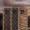 Противоударный чехол для телефона OnePlus ACE5/NORD4 с принтом леопарда и клетчатой кожей