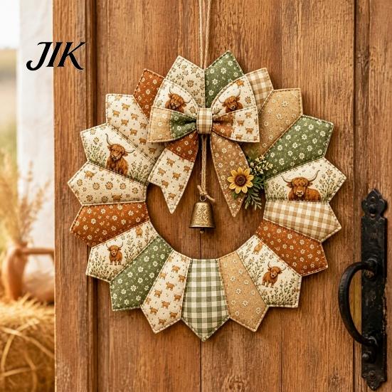 Complete DIY Crafting Materials Patchwork Garland Kit, Retro Floral Fabric Set with Bells And Simulated Flowers, Pastoral Style Wall Hanging Ornament