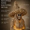 Warm Light Skeleton Witch Ornament Lantern USB Powered Glowing Skull Statue Haunted House Decor Cozy Gothic Room Decor For Halloween Mantel Display
