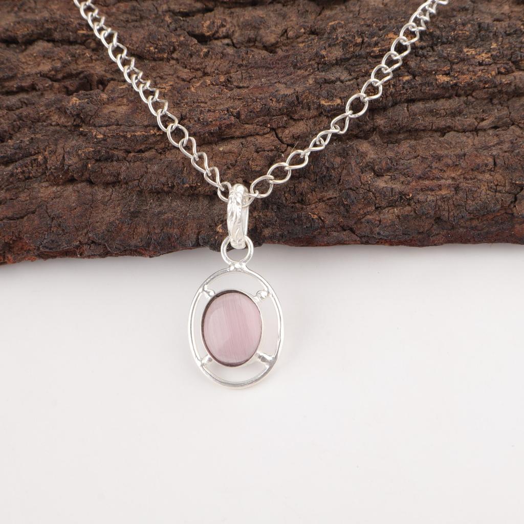Purple Cat'S Eye Stone 925 Silver Best Friend Gift Handmade Unique New Pendant PP-6-42