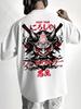 Men Women Loose-Fit Demon Print T-Shirt Short Sleeve Round Neck Casual Top with Demon Men's T-shirts for Summer