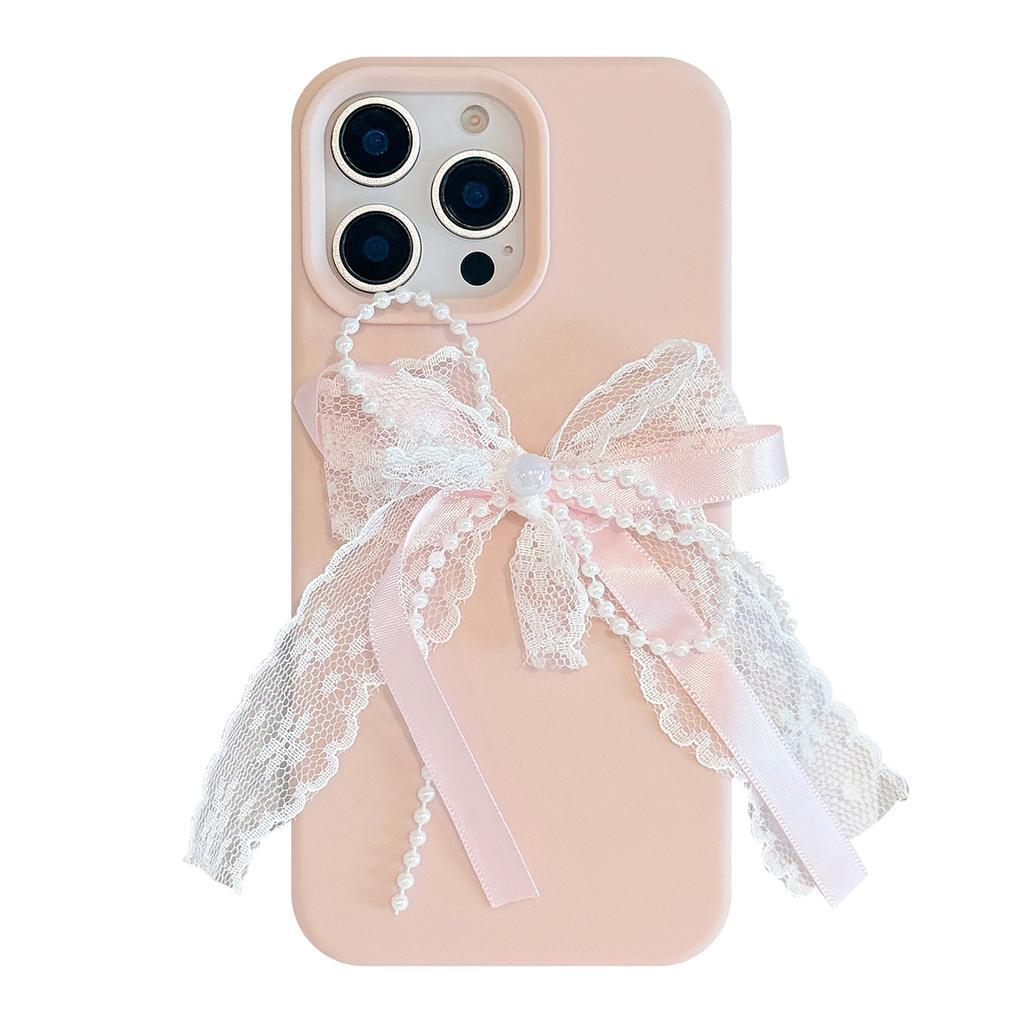 Розовое кружево, жемчужный узел, подходит для iPhone 16, чехол для iPhone 17, 14pro Max, силиконовый, 13, трехмерный, 15