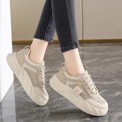 Легкая спортивная обувь женская летняя 2024 года, новые дышащие сетчатые туфли с одной сеткой, белые туфли с мягкой подошвой, универсальные с юбками, туфли для досок