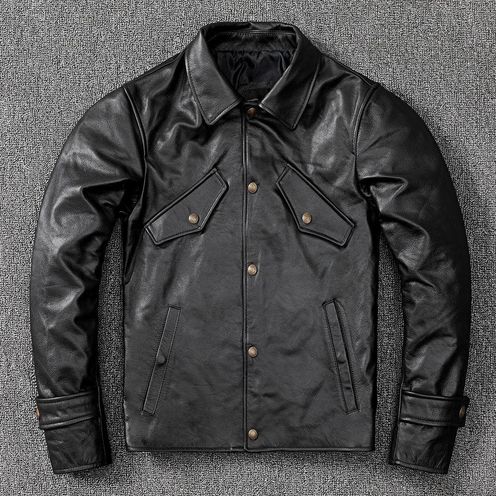 Мягкая куртка из натуральной кожи первого слоя, мужская тонкая кожаная куртка с лацканами, наружный повседневный комплект, тренд