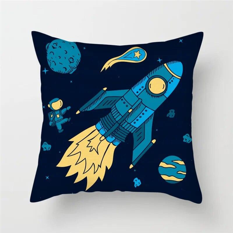 Cartoon Astronaut Rocket Spaceship Sofa Home Bedroom Decoration Pillowcase Kids Room  Space Theme Cushion Cover