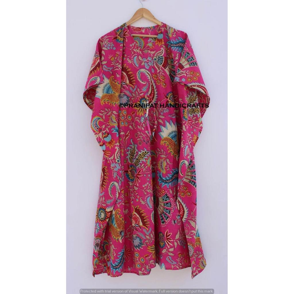 Женская хлопковая розовая летняя одежда для сна, пляжная накидка, длинное платье-кафтан с принтом Мукат CKFTN-SCRN-FULL-BUYIT-122