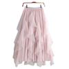 Qooth Summer Long Maxi Skirt Women FCute High-waisted Pleated Kawaii Tulle Skirt Mesh Gauze QT1240