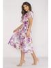 Kimono midi dress with short sleeves, purple flowers M