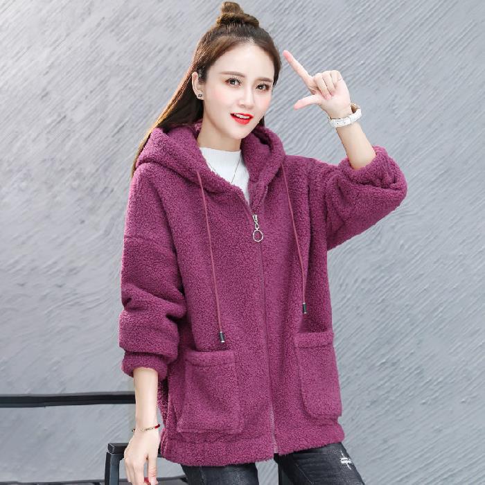 Autumn and Winter Women's Imitation Lamb Fleece Hooded Casual Coat Fashion Women's Plus Size Jacket