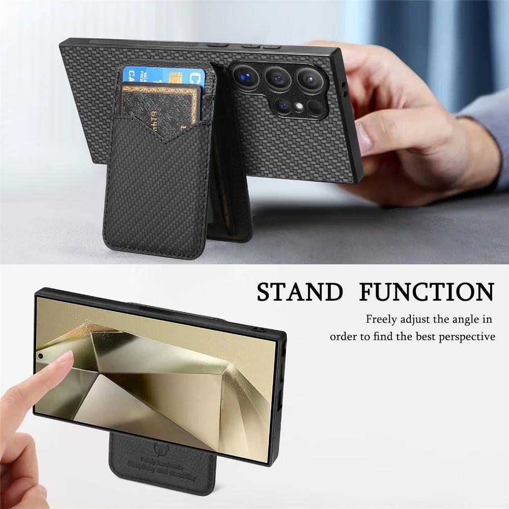 Carbon Fiber Wallet with Card Holder Phone Case for Samsung Galaxy S10 S20 S21 S22 Plus S23 S24 FE Note 20 Ultra Leather Cover