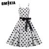 Women's Polka Dot Dress Vintage String-up Maxi Dress Slip Dress