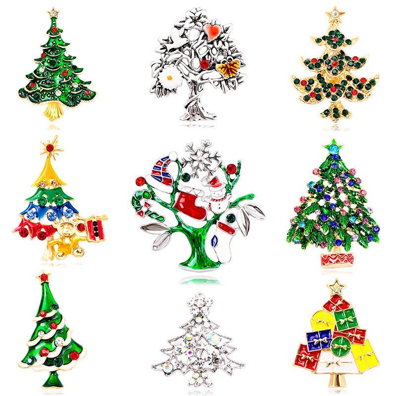 1PC Red Brooches Lapel Pin Corsage Christmas Tree Imitation Rhinestone Trend Enamel Jewelry