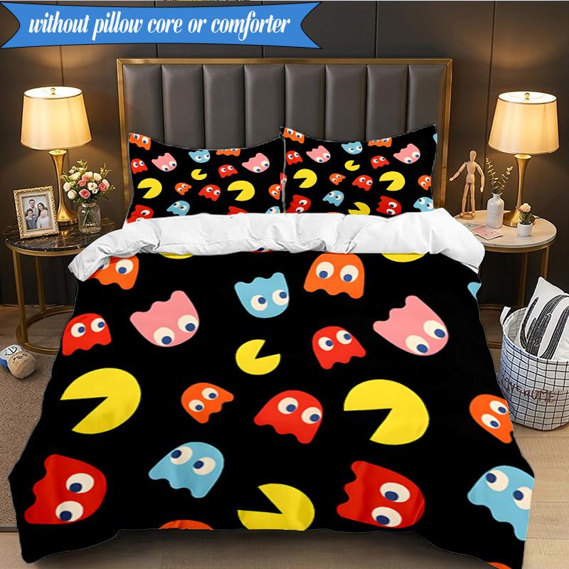 3PCS Pac Game Bedding Set Duvet Cover Closure Includes 1 Duvet Cover & 2 Pillowcases for All Seasons Bedroom Decor Christmas Fan gifts