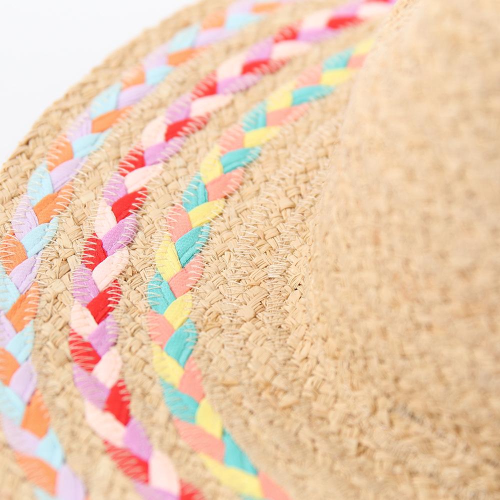 Small fresh color woven Panama hat flat edge top hat women's spring and summer sun protection straw hat raffia sun hat wear