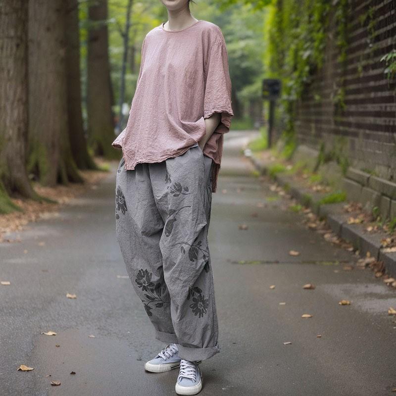Johnature Женские брюки с широкими штанинами и цветочным принтом в винтажном стиле, эластичные брюки на талии, осенние свободные повседневные брюки