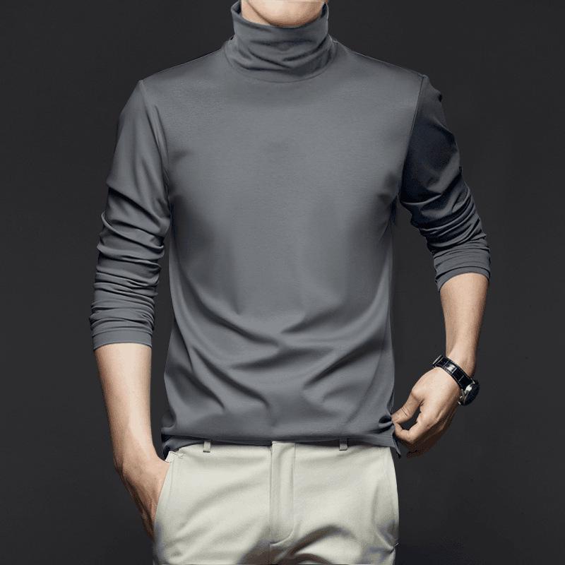 Мужская осенне-зимняя футболка с высоким воротом, антистатичная, из мерсеризованного хлопка с жидким аммиаком, с длинным рукавом, базовый слой