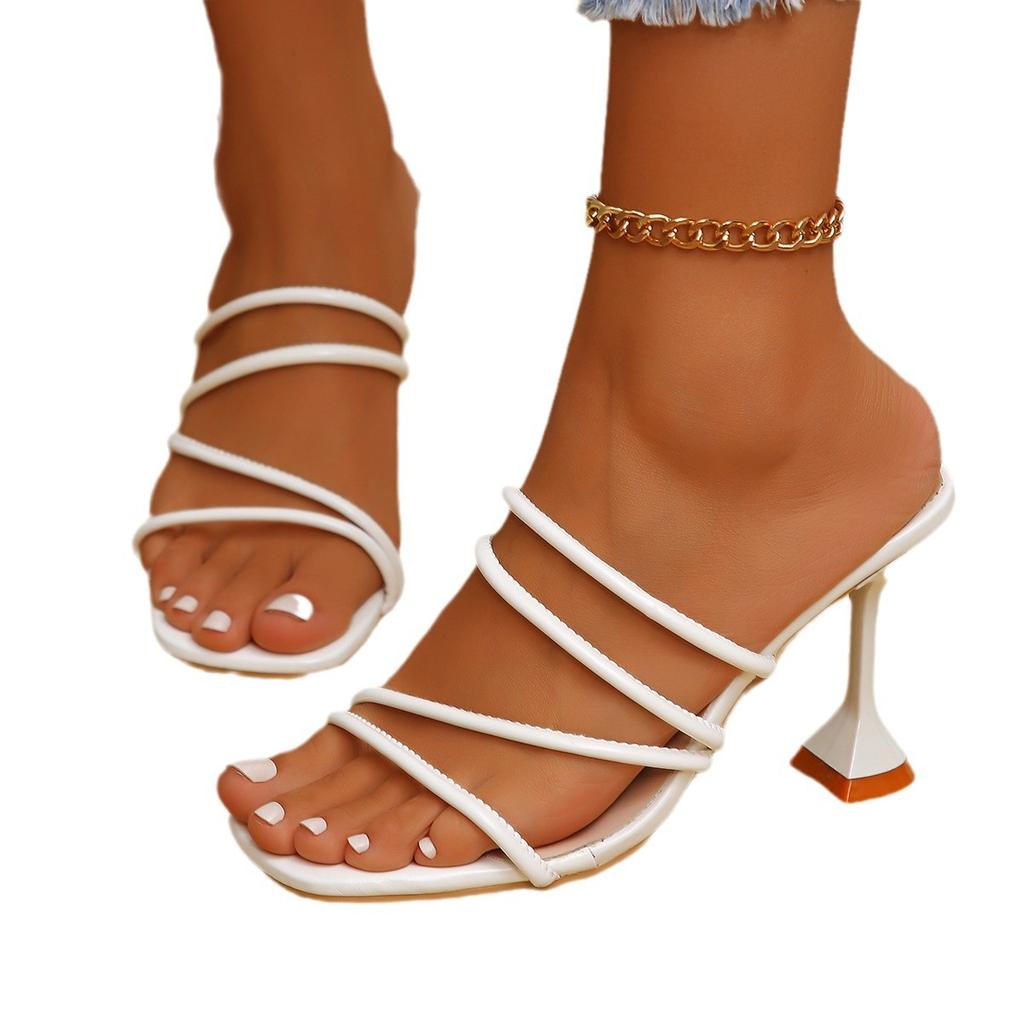 Новые модные туфли-стилеты с квадратным носком, шлепанцы с одним ремешком, женские