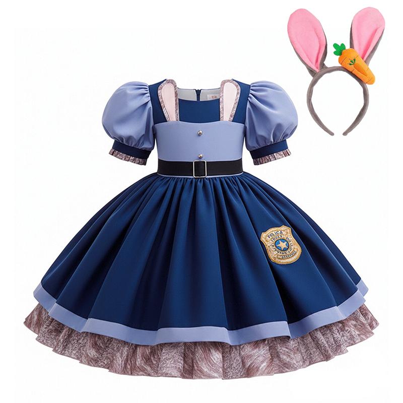 Girl Cosplay  Judy Hopps Police Officer Dress Zootopia Bunny Costume Kids Dress Up Halloween Rabbit Dress Outfits