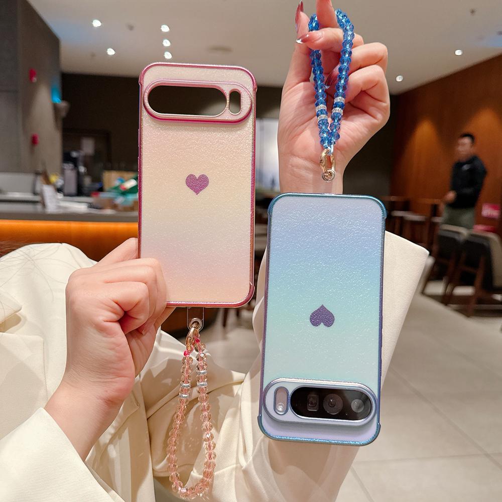 KEYSION Градиентный красочный чехол для телефона для Google Pixel 10 Pro XL 9 Pro 9A 8A Мягкая ТПУ противоударная задняя крышка с хрустальным браслетом